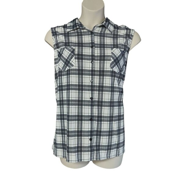 M Fasis Women's Plus Size Plaid Sleeveless Button Front Top - Picture 1 of 4